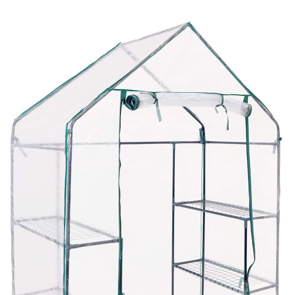 Sunnydaze Outdoor Portable Tiered Growing Rack Deluxe Walk-In Greenhouse with Roll-Up Door - 4 Shelves - Clear - 54" x 28" x 77"