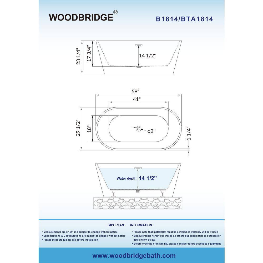 59'' x 29.5'' Freestanding Soaking Acrylic Bathtub