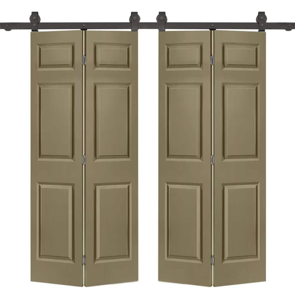 Calhome Paneled MDF Composite Double Bifold Barn Doors with Installation Hardware Kit