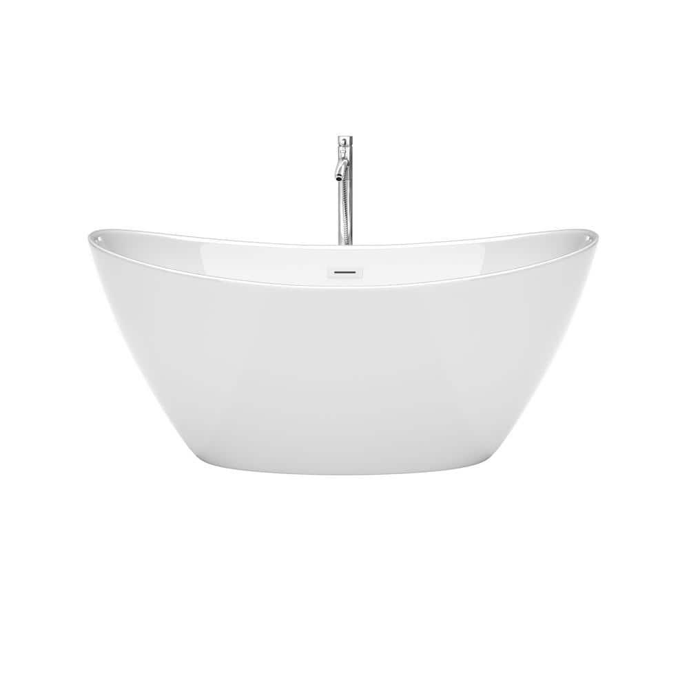 Wyndham Collection WCBTE652060SWATPPC Dorrit 60" x 32" Freestanding Soaking Acrylic Bathtub with Faucet