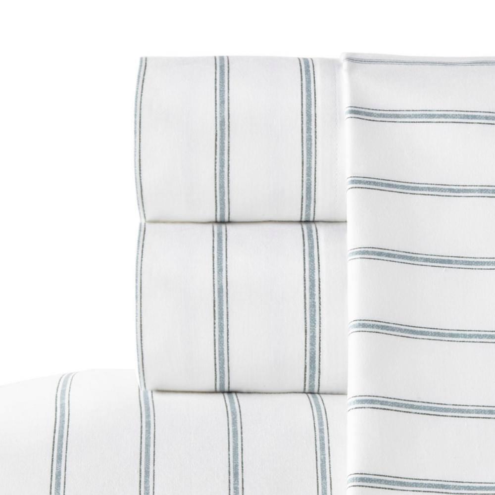 Full Printed Pattern Percale Cotton Sheet Set Green Stripe - Stone Cottage