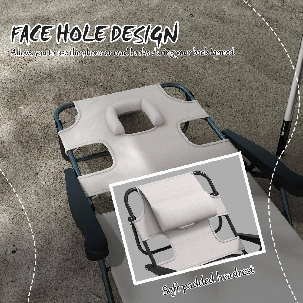 Outsunny 4-level Reclining Back Outdoor Chaise Lounge Chair, Reading Hole Include Tanning Chair, Cream White