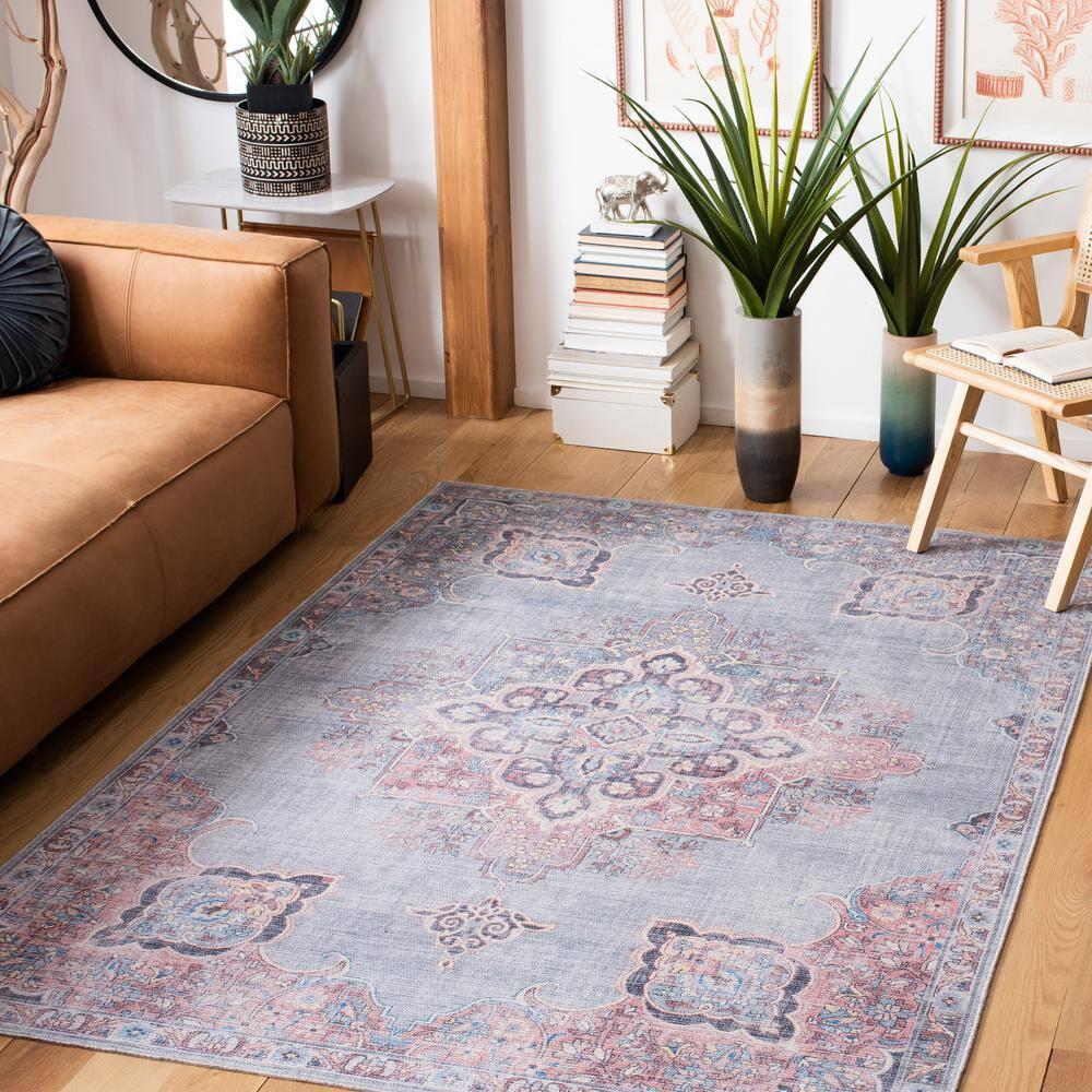 Serapi SEP580 Power Loomed Machine Washable Skid-Resistant Indoor Area Rug - Ivory/Blue - 5'3"x7'6" - Safavieh