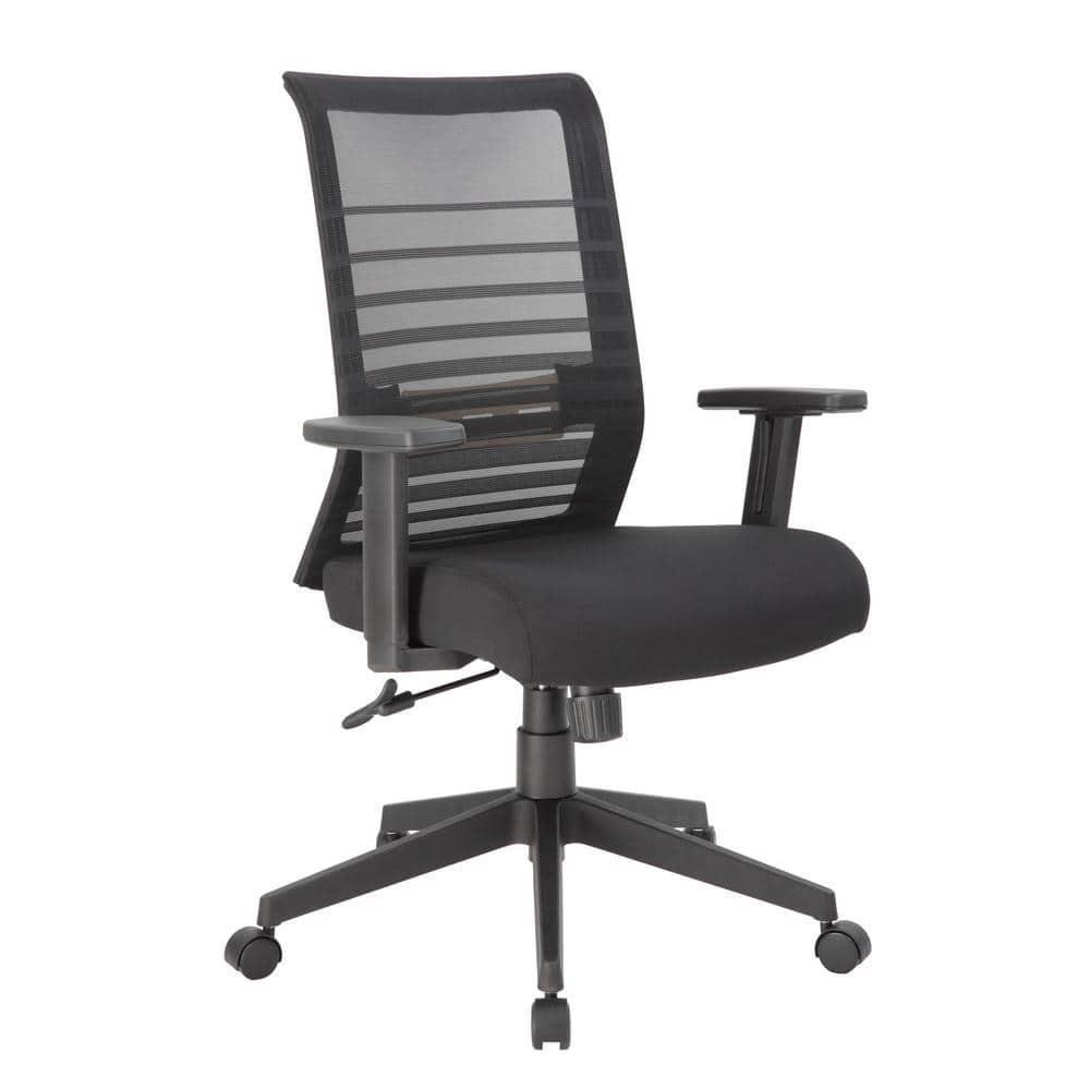 Linear Mesh Task Chair Black - Boss Office Products: Synchro-Tilt, Adjustable Arms, 275lbs Capacity
