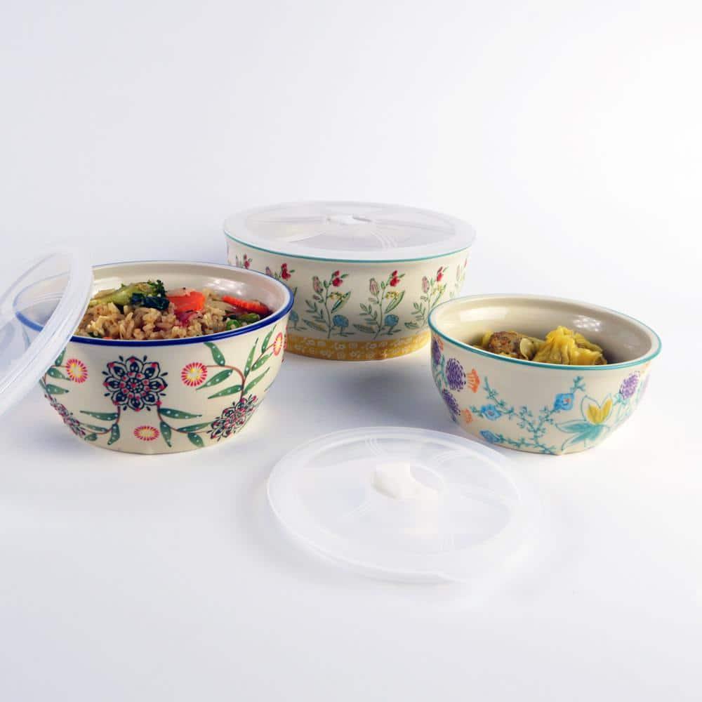 Ella 3 Piece Stoneware Storage Bowls Set with Lids