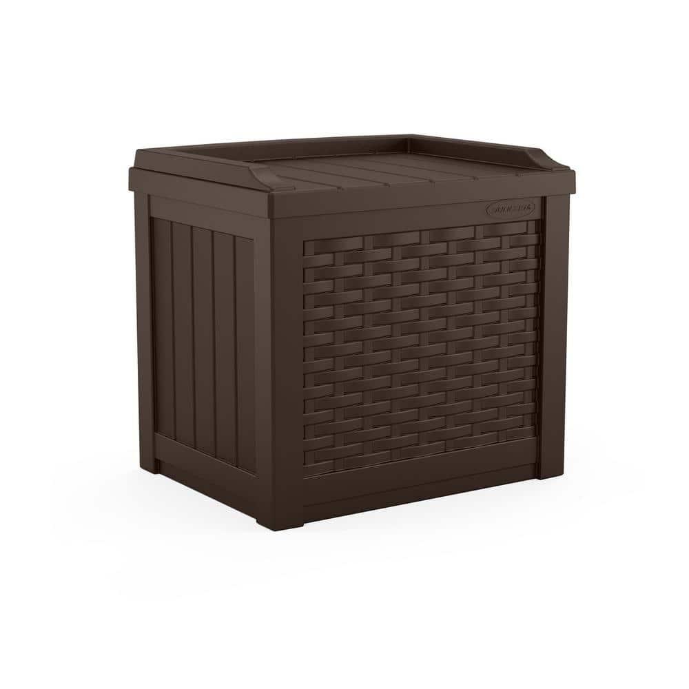 Suncast Suncast Wicker 22 Gallon Water Resistant Resin Deck Box with Storage Seat in Java