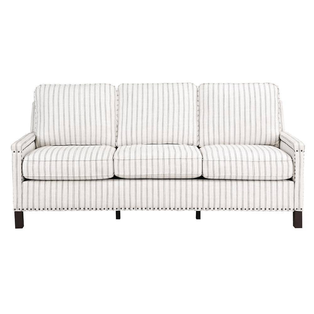 Genevieve 78" Beige and Gray Fabric Sofa with Nailhead Trim