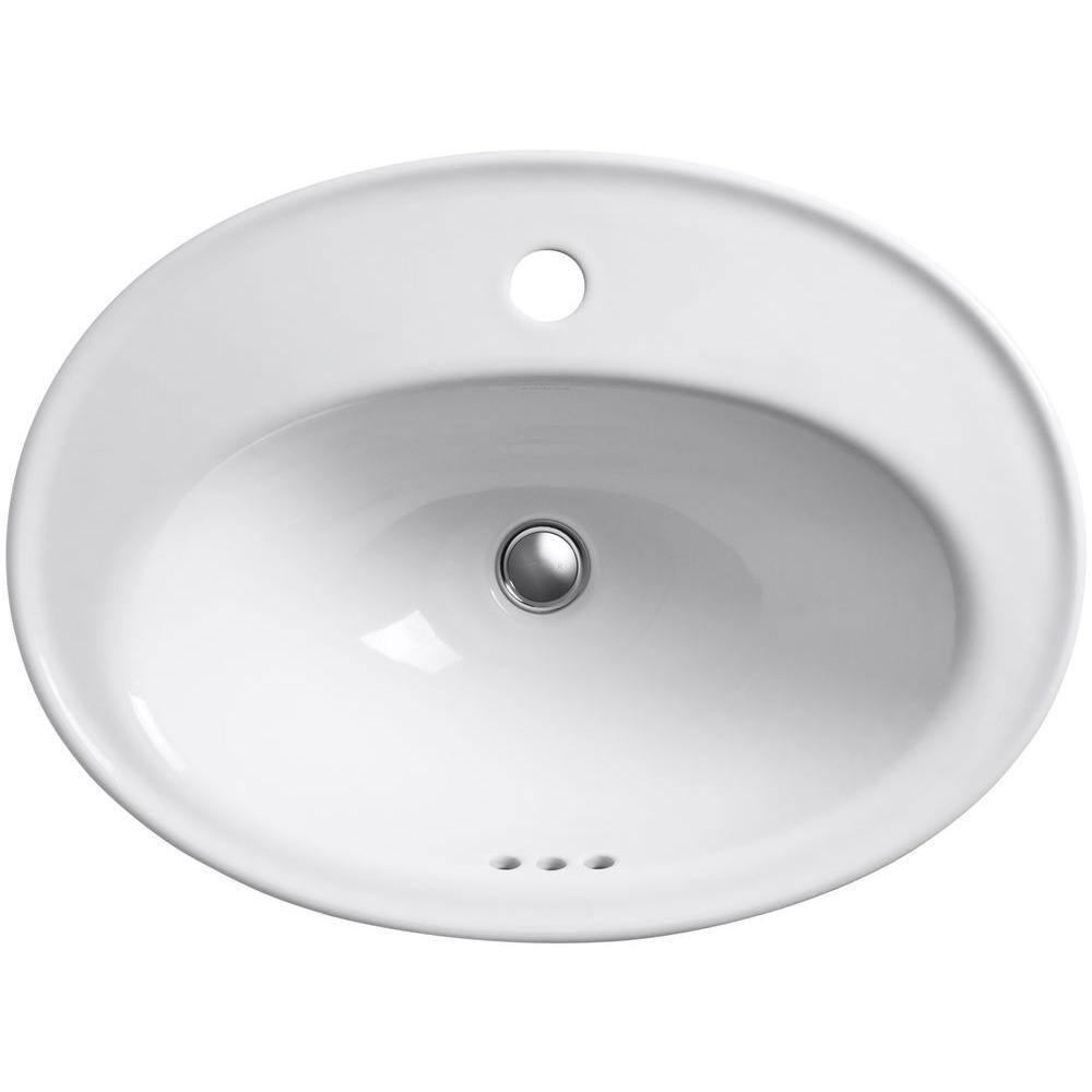 Serif® Ceramic Oval Drop-In Bathroom Sink with Overflow