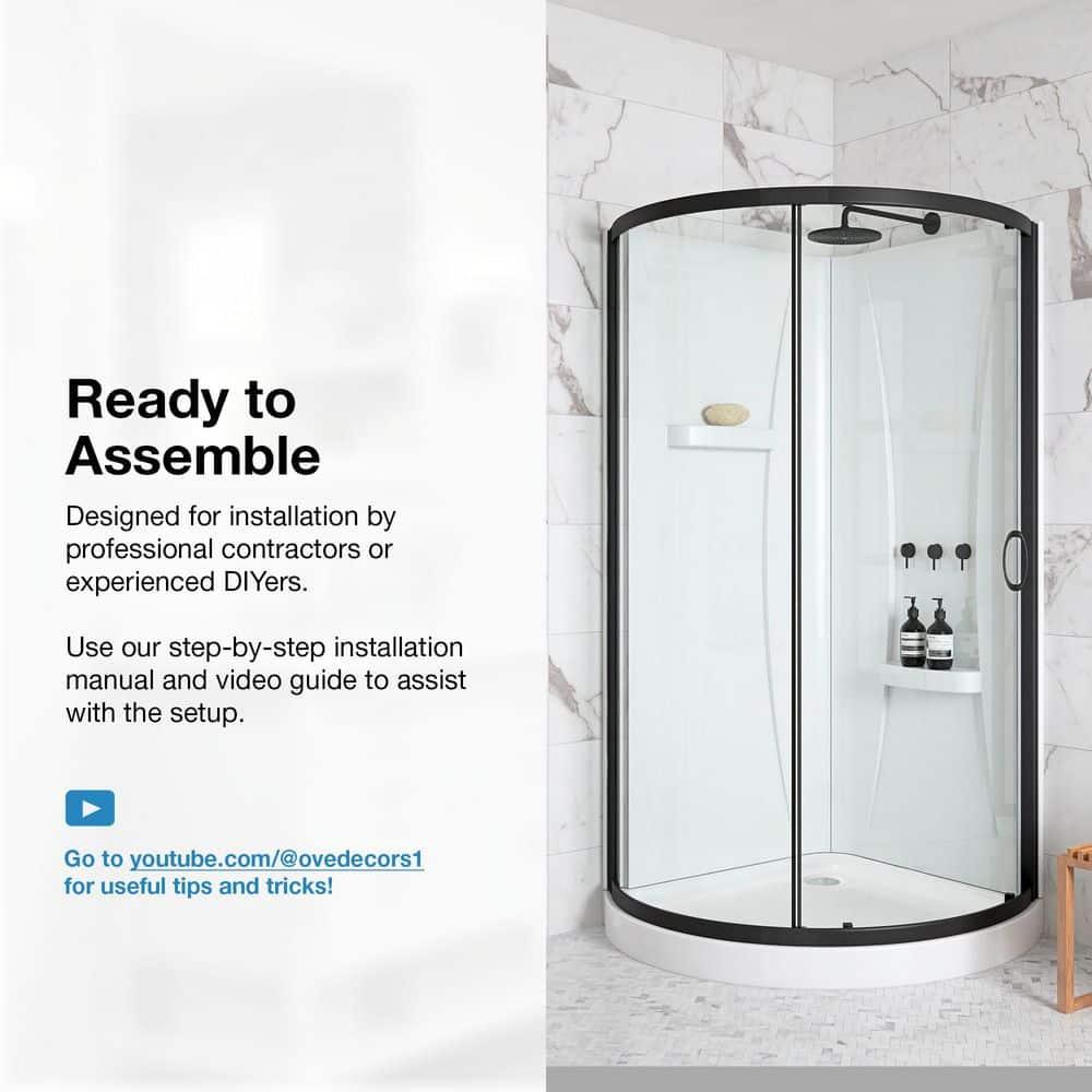 Ove Decors OVE Decors Breeze 44 in. Round Shower Kit, Clear Door with Shower Base and Wall 15SKA-BREE38-BLKAC
