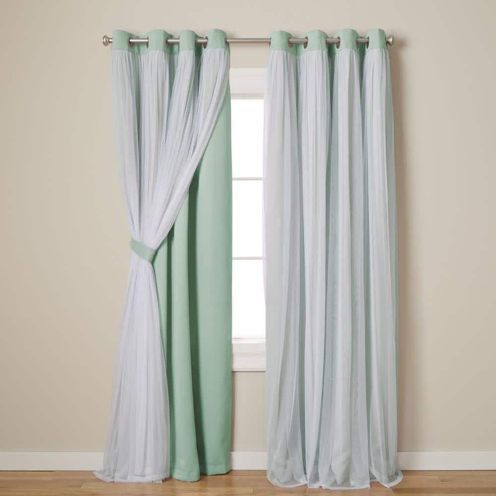 Set of 2 (84"x52") Caterina Layered Solid Blackout with Sheer Top Curtain Panels Aqua - Exclusive Home: Room Darkening, Thermal Insulated