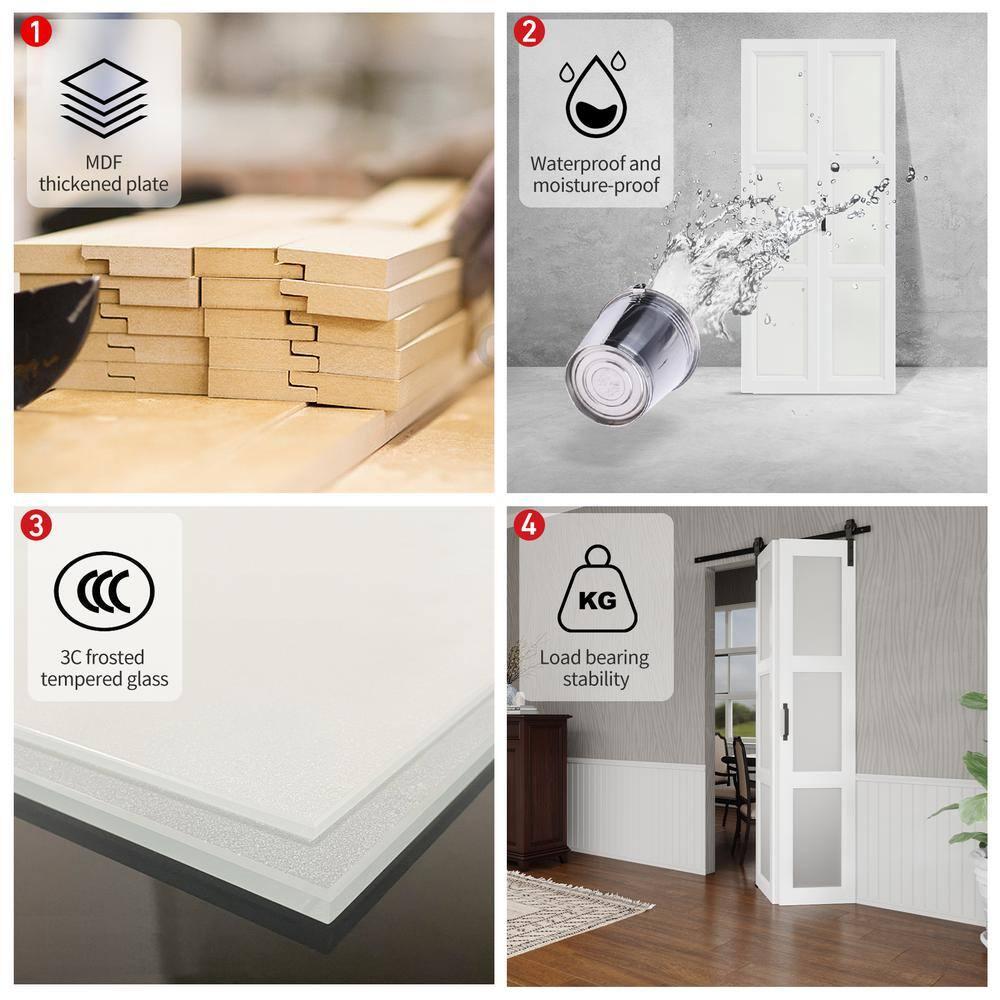 48"（24" x2） x 84" Bi-Folding Barn Door, 6-Panel with Sliding Hardware Kit Set, Pre-drilled Closet Door Slab, 4.3FT Track for 4 Finished Doors, MDF, White