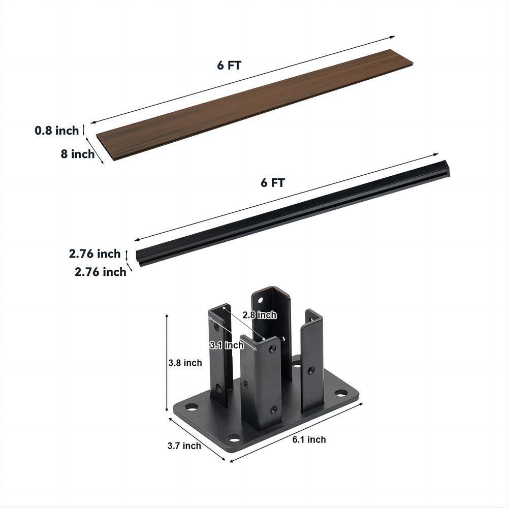 Privacy Fence for Outside, 6ftx6ft Outdoor Privacy Panels with In-ground Post, Wind Resistant Wood Plastic Composite Fencing for Patio, Backyard, Garden and Swimming Pool (Brown with 1 Post)