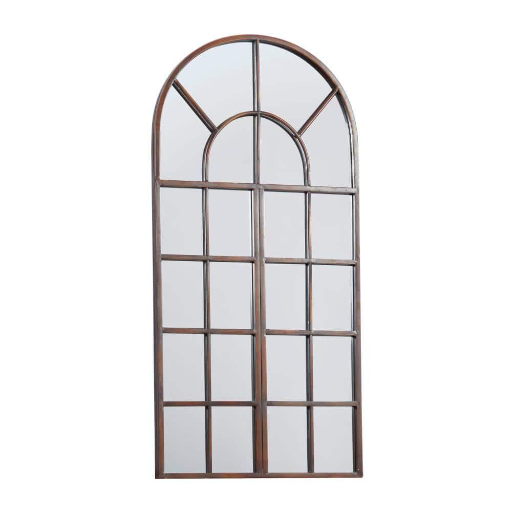 DecMode 24" x 48" Brown Window Pane Inspired Wall Mirror with Arched Top