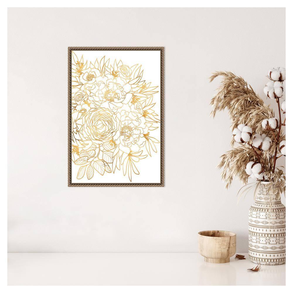 Amanti Art Rose floral art in gold by Rosana Laiz Blursbyai Canvas Wall Art Print Framed 16 x 23-in.
