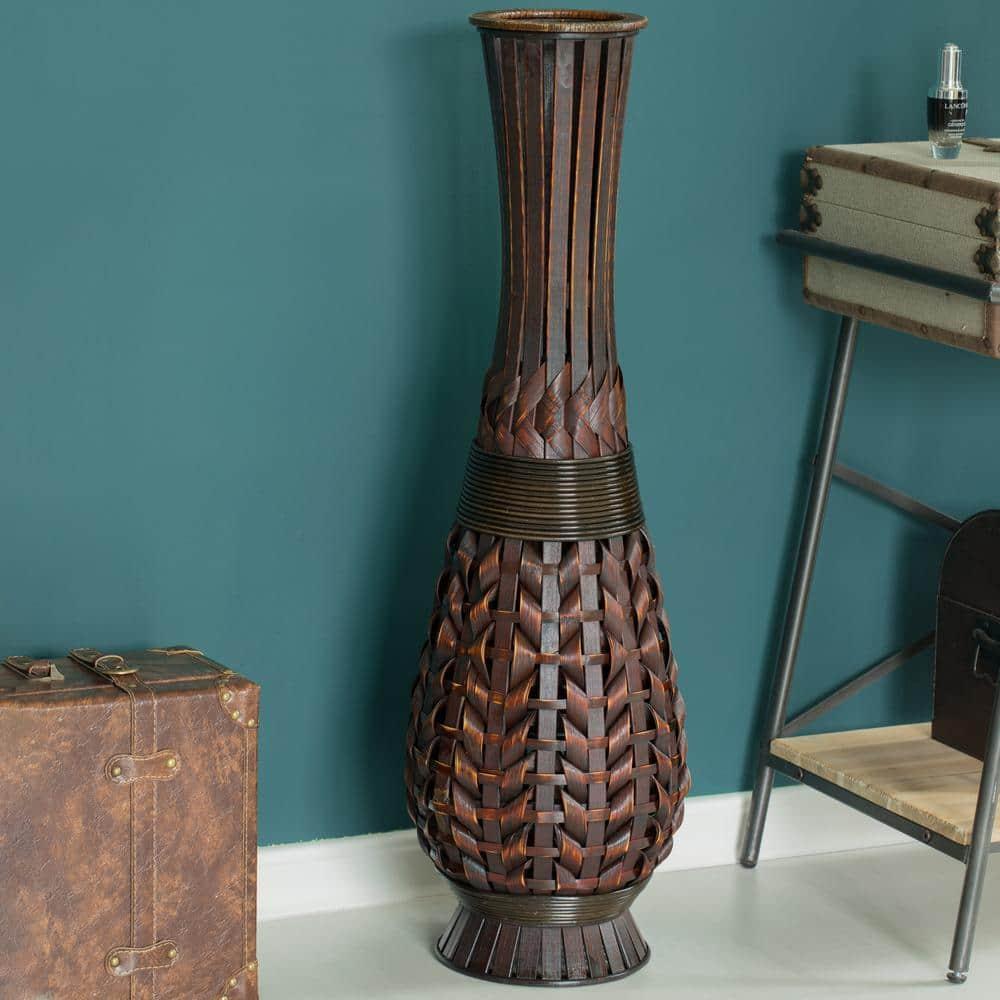 Uniquewise Antique Trumpet Style Brown Bamboo Floor Vase - 36-inch-Tall Decorative Vase for Entryway or Living Room - Vintage-Inspired Home Decor
