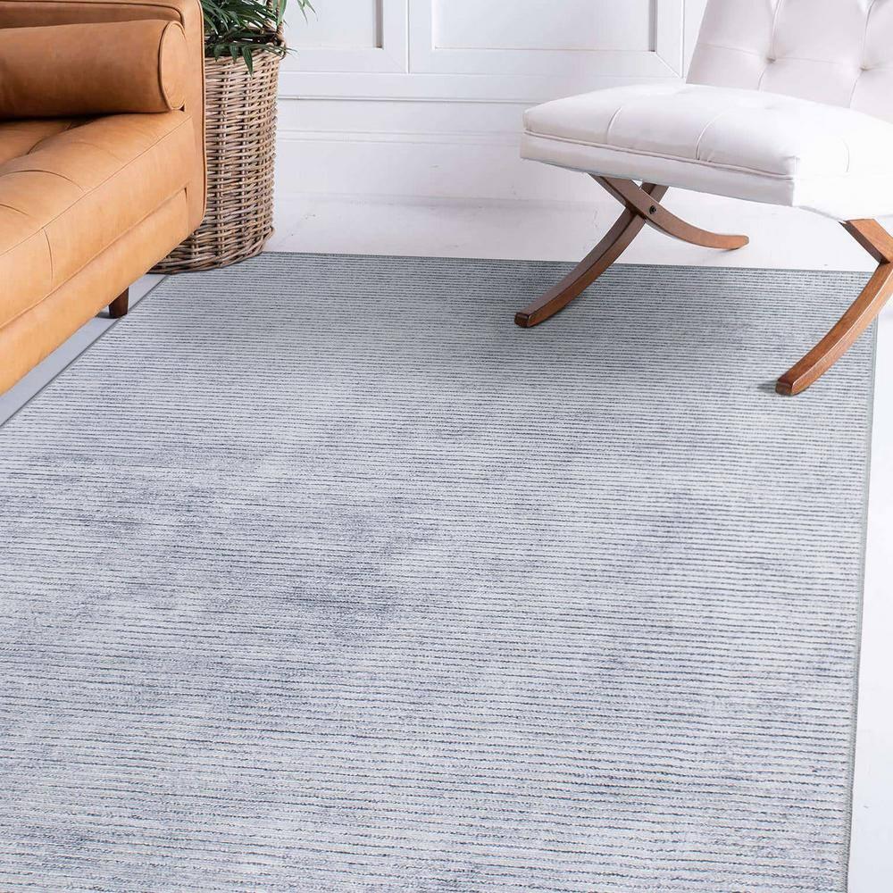 World Rug Gallery Contemporary Distressed Stripe Machine Washable 7'7"x9'6" Gray Indoor Area Rug:  Stain-Resistant Flat Pile
