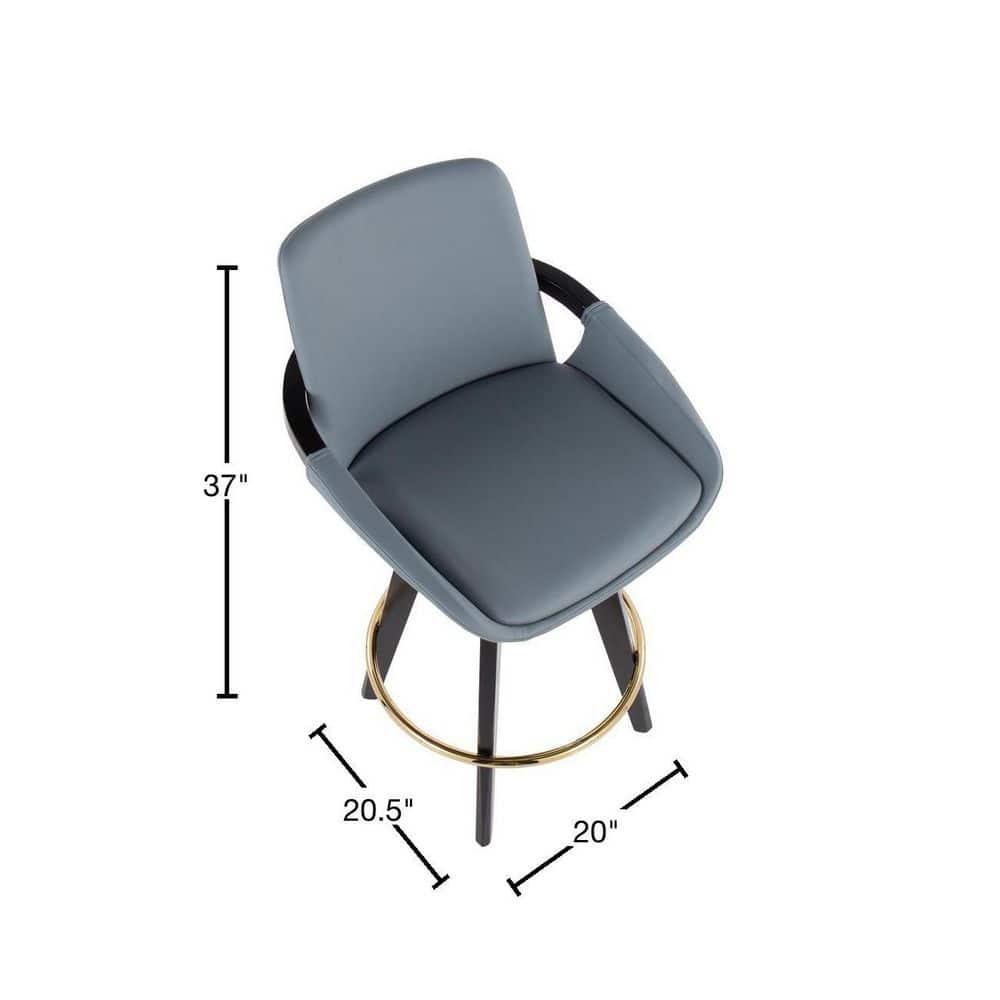Set of 2 Cosmo PU Leather/Metal/Wood Counter Height Barstools Black/Gold/Gray - LumiSource: Swivel, Upholstered, 250lb Capacity