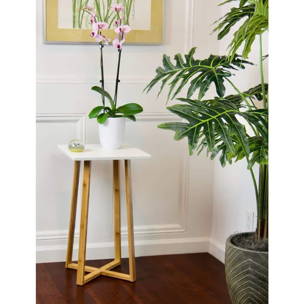 Eccostyle Solid Bamboo Frame Square Side Table, Plant Stand - Caramel & Black