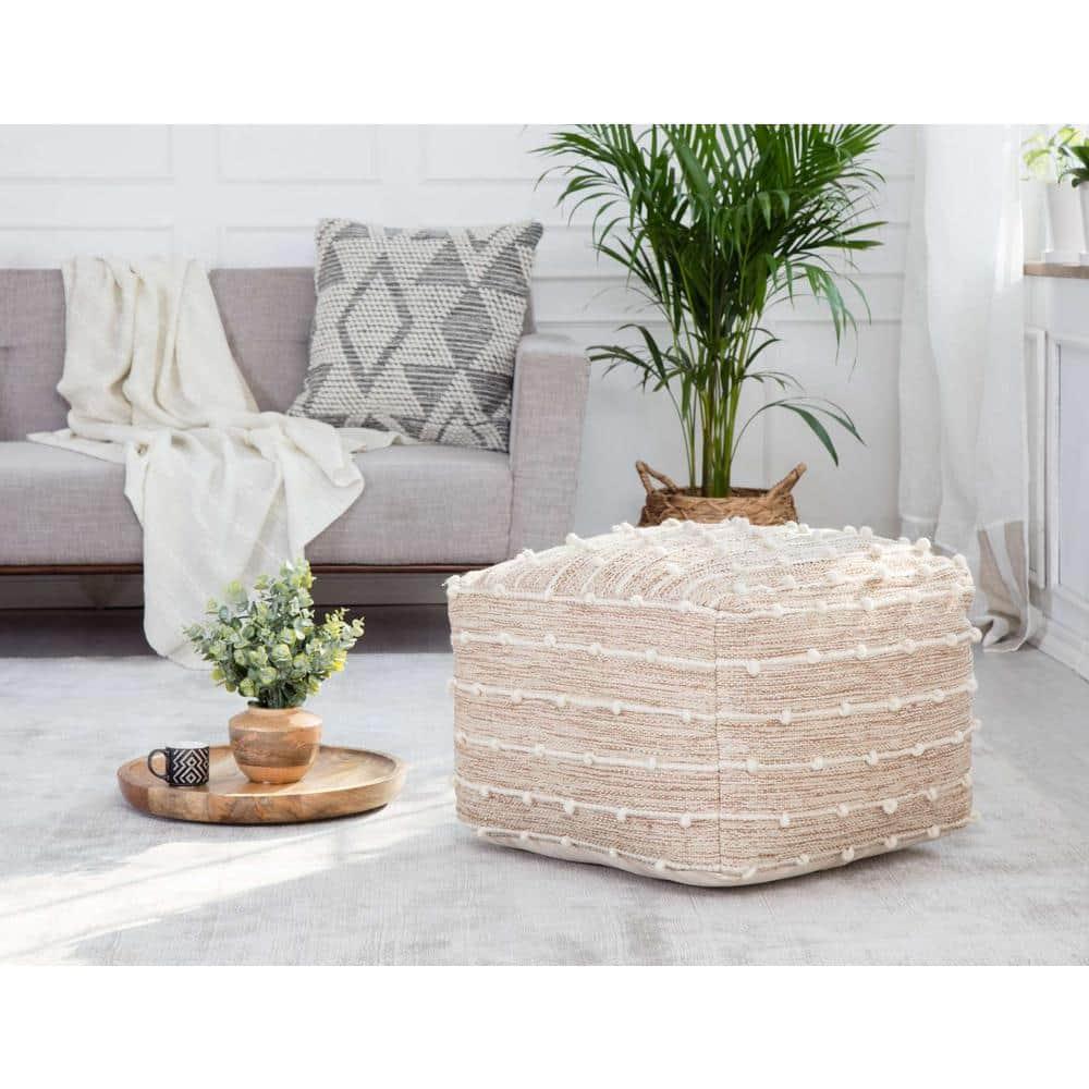 Penelope Pouf Ottoman Brown/Ivory - Anji Mountain: Cotton Blend, No Assembly, Fair Trade Certified