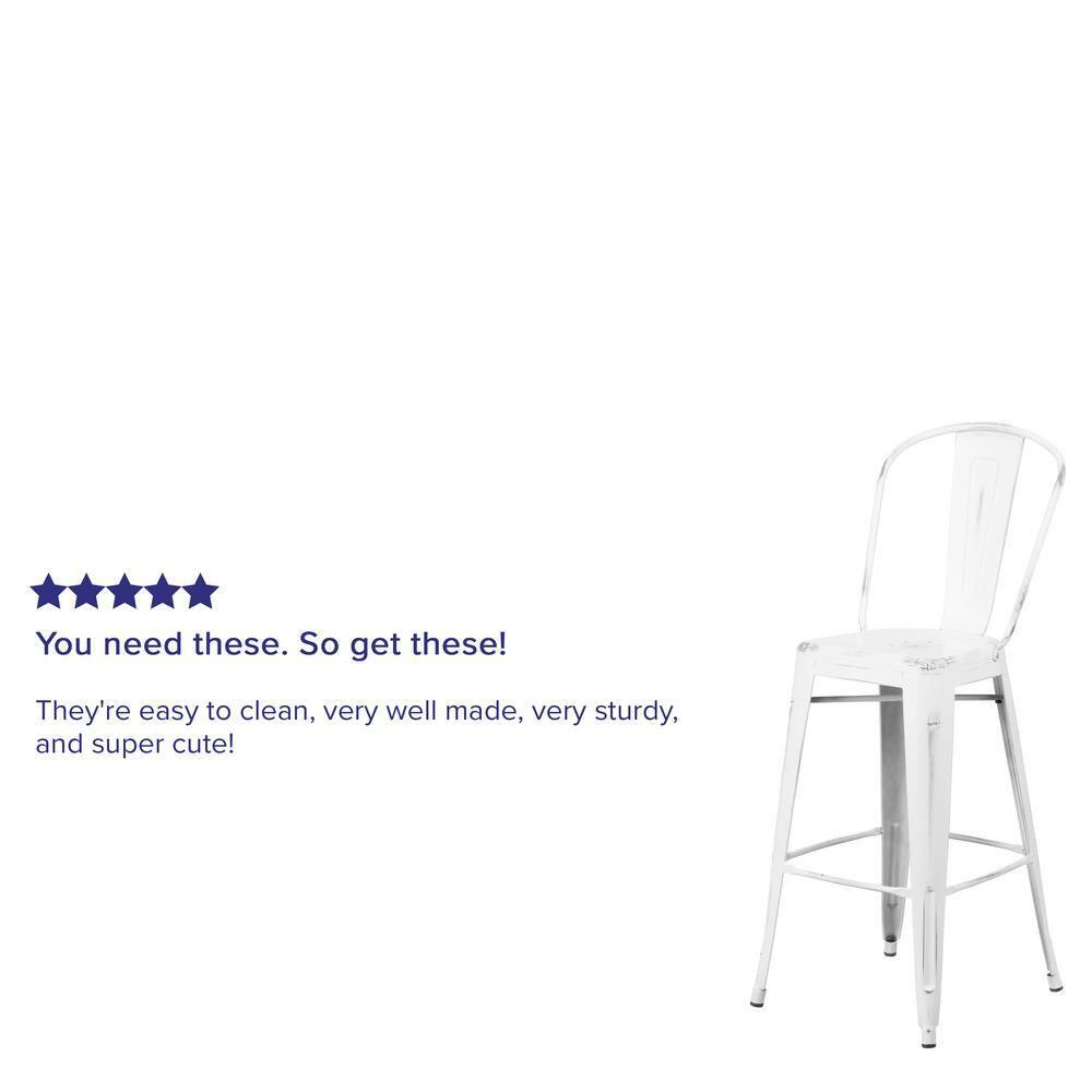 Flash Furniture Commercial Grade 30" High Distressed White Metal Indoor-Outdoor Barstool with Back