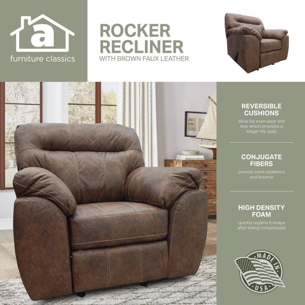 American Furniture Classics Model 8-03RR-A353V5 Rocker Recliner Chair in Brown Faux Leather