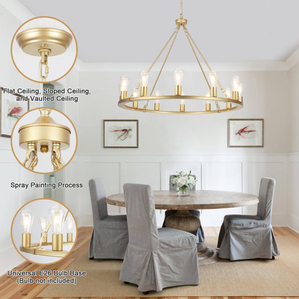 Mercer41 12 - Light Dimmable Wagon Wheel Chandelier With Clear Lampshade