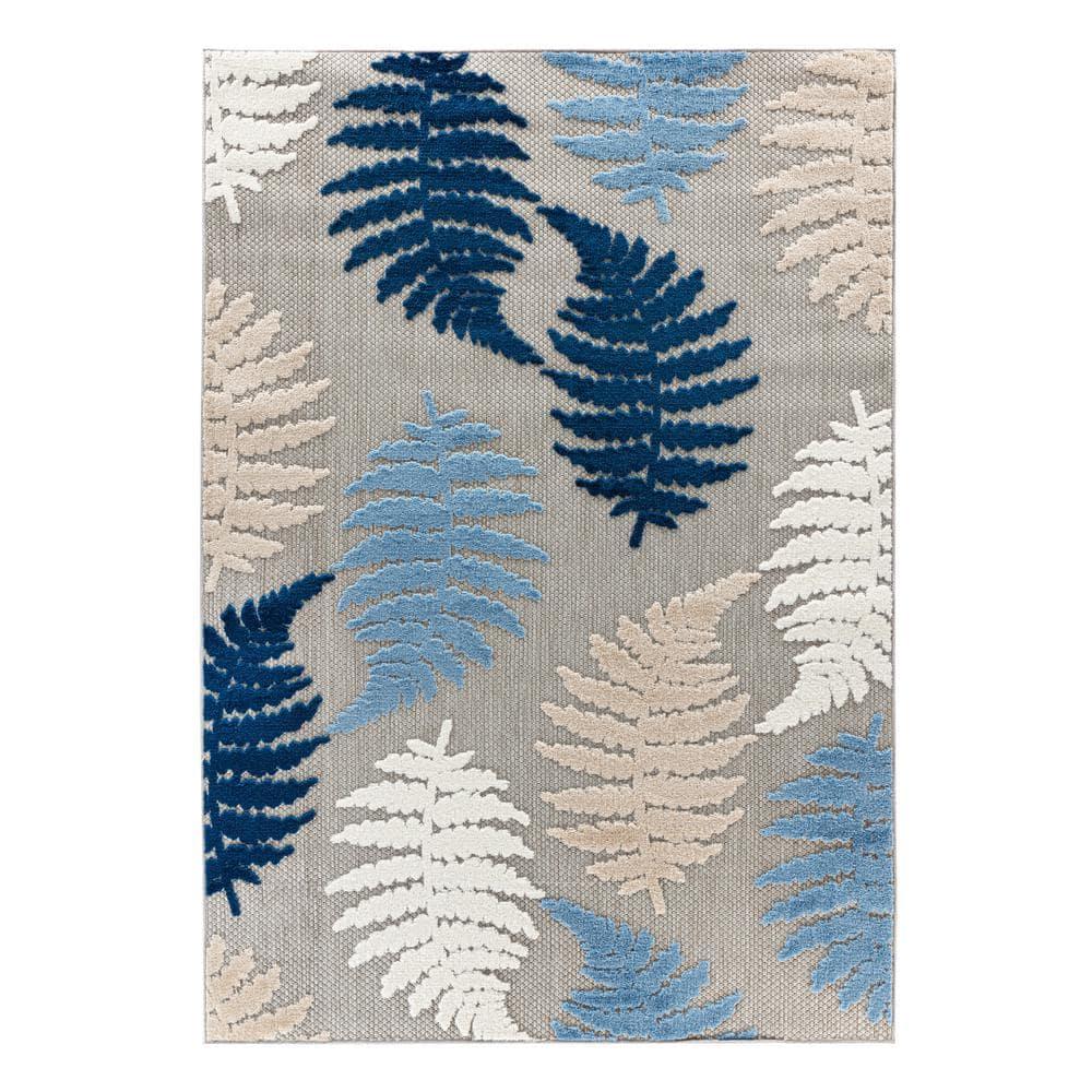 World Rug Gallery Seville Floral Leaves Indoor/Outdoor Area Rug - Blue 7'10" x 10'
