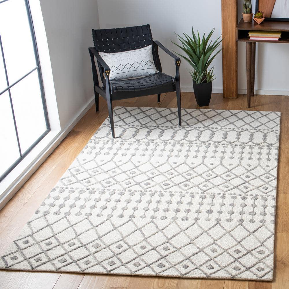 SAFAVIEH Blossom Aspen Geometric Wool Area Rug, Ivory/Grey, 10' x 14'
