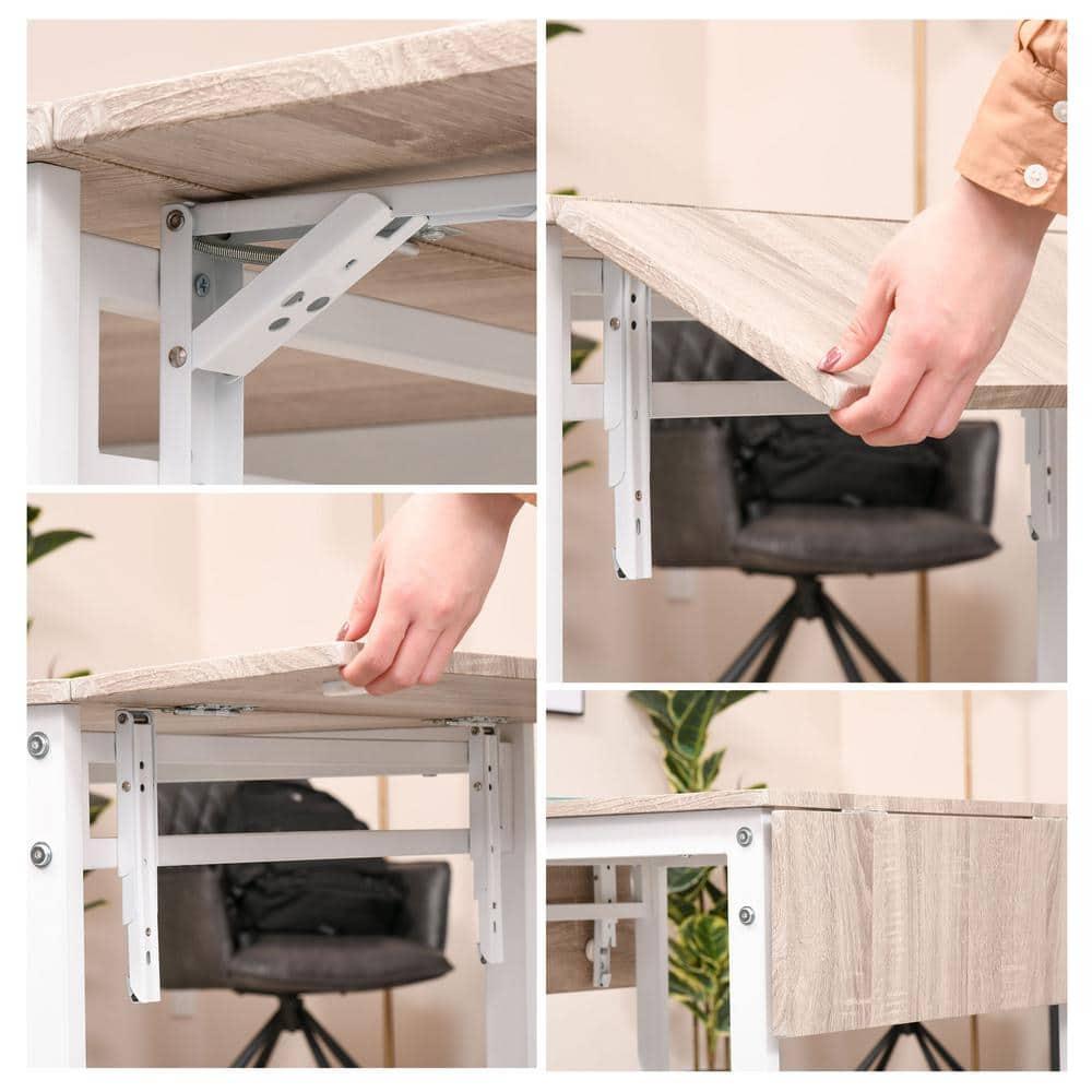 HomCom Modern 5-Piece Dining Table Set for 4 with Foldable Drop Leaf, 4 Chairs, and Metal Frame for Small Spaces, White