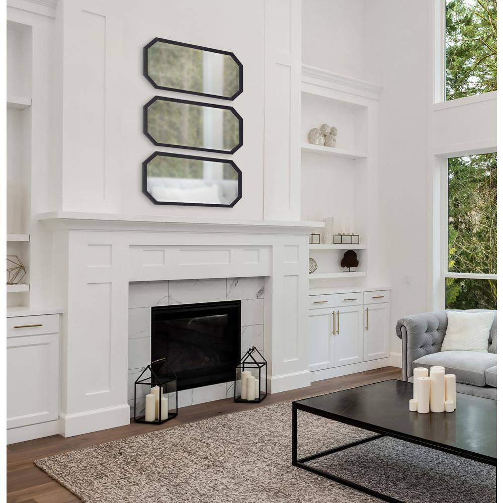 Kate & Laurel All Things Decor 3pc Laverty Wall Mirror Set Black : Octagon Shape, Modern Style, No Assembly Required