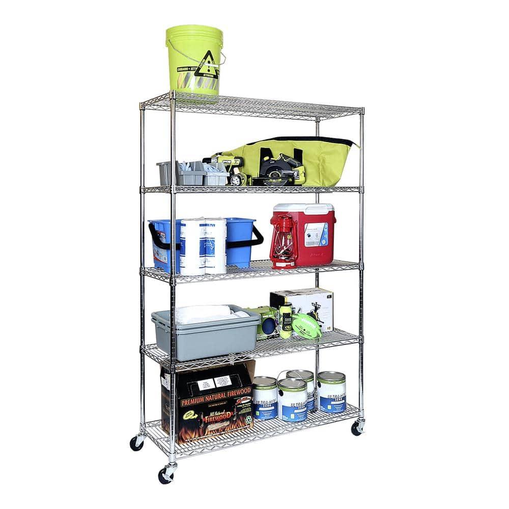 UltraDurable 48'' W x 18" D 5-Tier NSF-Certified Steel Shelving with Wheels