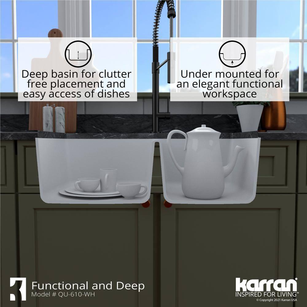 Karran Undermount Quartz Composite 32'' X 21'' 60/40 Double Bowl Kitchen Sink