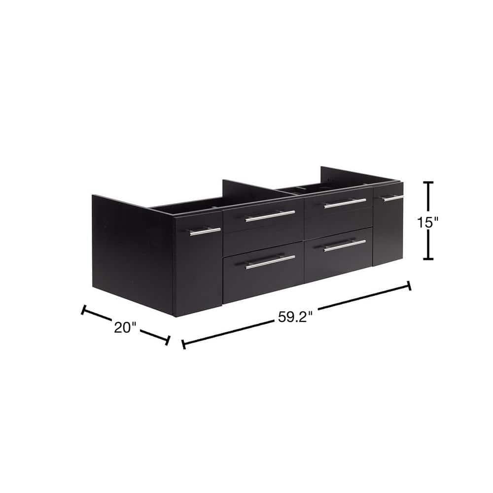Fresca Lucera 60" Wall Mount Double Undermount Sink Bathroom Vanity Base Only (Top & Sink Not Included)