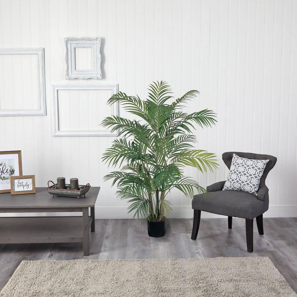 4ft Artificial Areca Palm Tree in Pot - Nearly Natural: Indoor Botanical Decor, Unlit Green Faux Plant