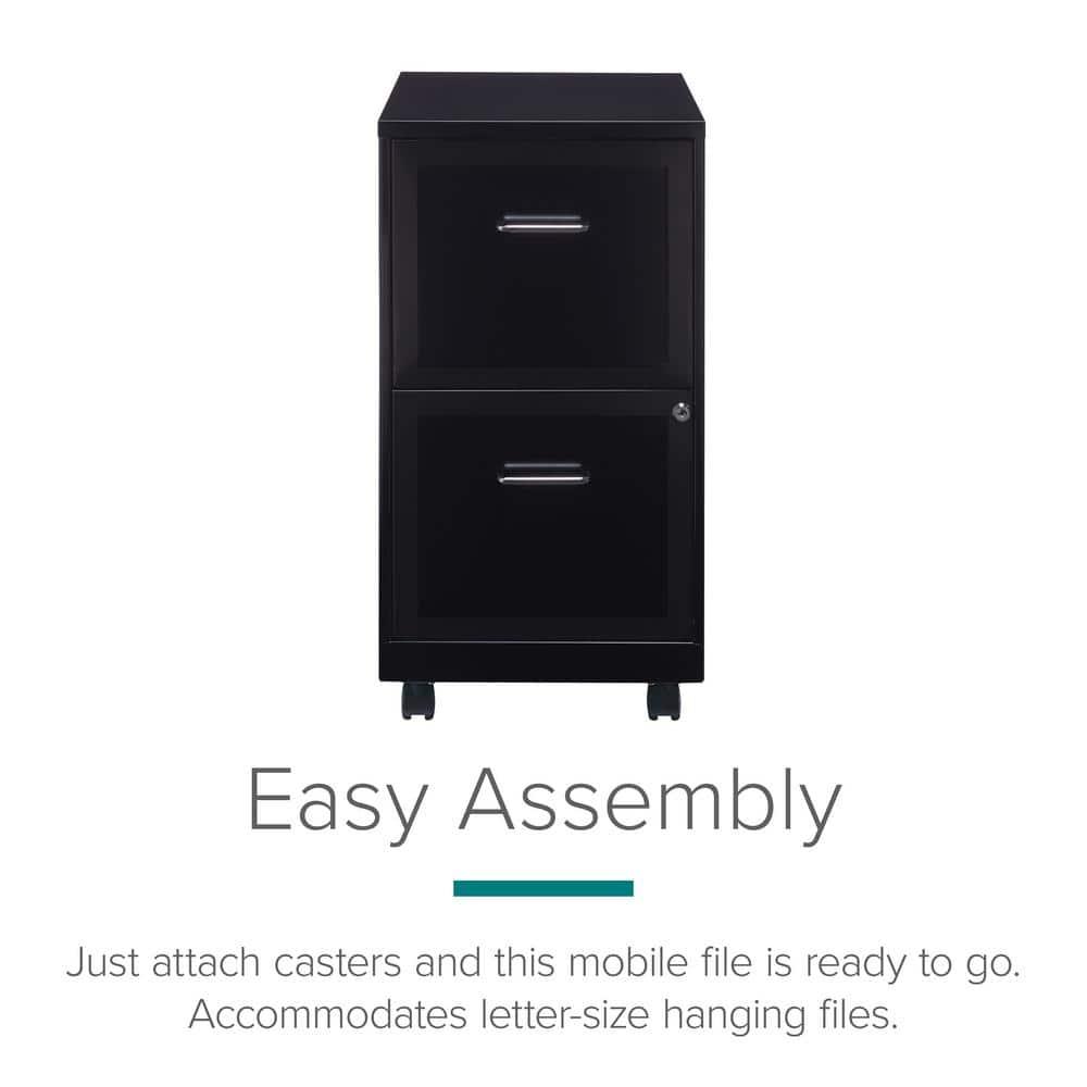 Hirsh Industries Space Solutions File Cabinet on Wheels 2 Drawer - Black: Steel Vertical Storage, Office Supplies, 26.7" Height