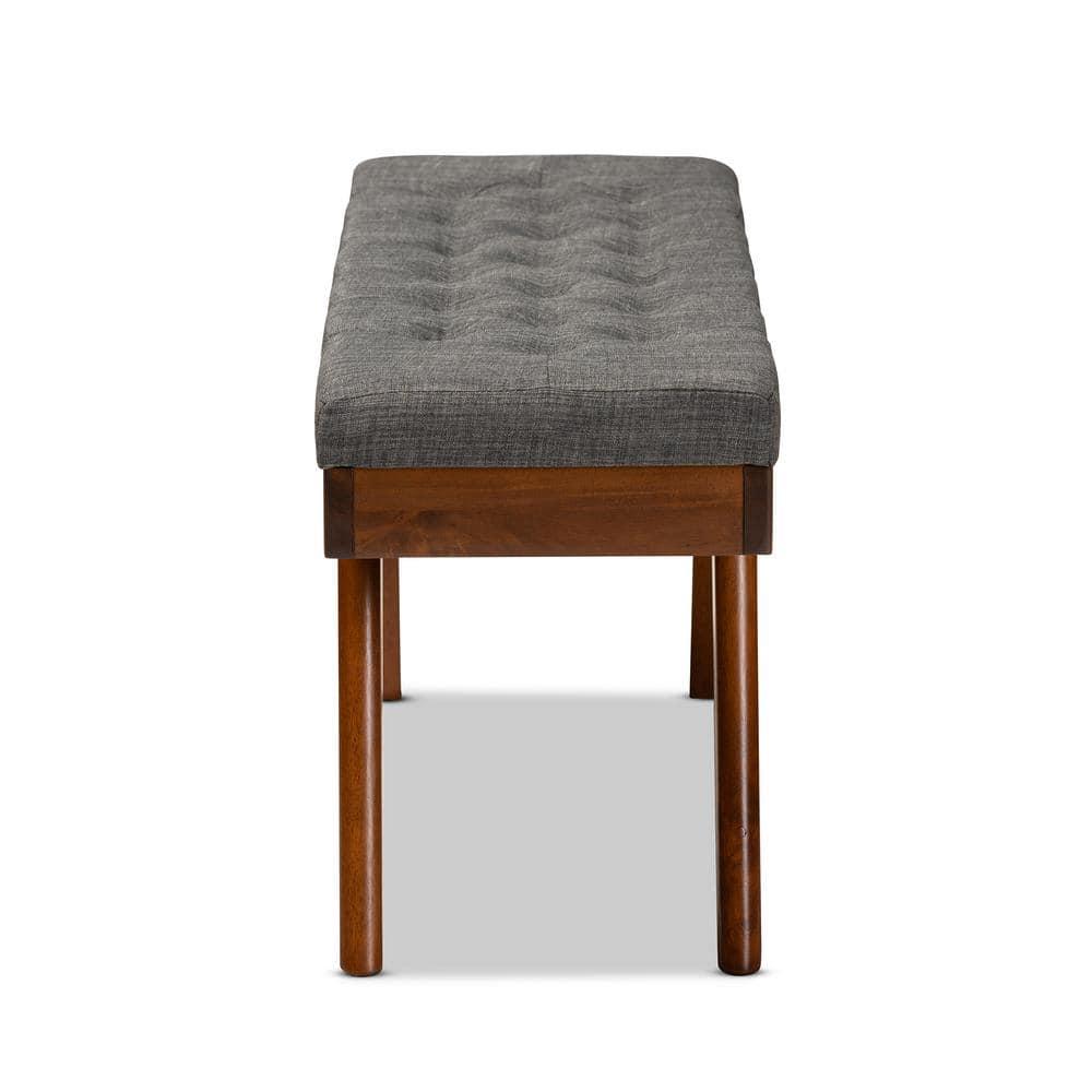 Baxton Studio Alona Medium Wood Dining Bench Gray - : Mid-Century Design, Tapered Legs, Polyester Upholstery, Entryway Seating