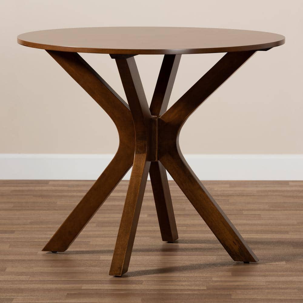 35" Kenji Wide Round Wood Dining Table Walnut - Baxton Studio: Contemporary 4-Point Base, MDF Composite Frame, Seats Four