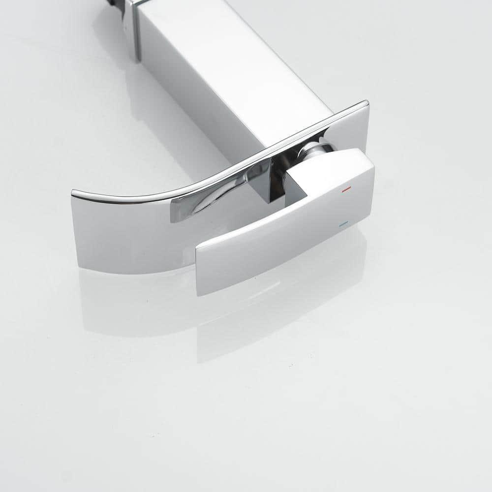 Midanya Waterfall Spout Bathroom Faucet Single Handle 1 Hole Bathroom Sink Faucet,Modern RV Lavatory Vanity Basin Tap with Water Hose,Short Body,Polish Chrome