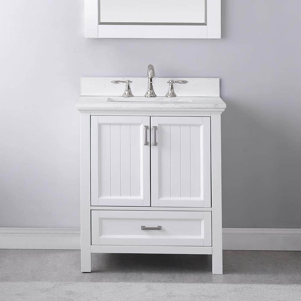 Isla 30" Single Bathroom Vanity Set in White and Carrara White Marble Countertop without Mirror