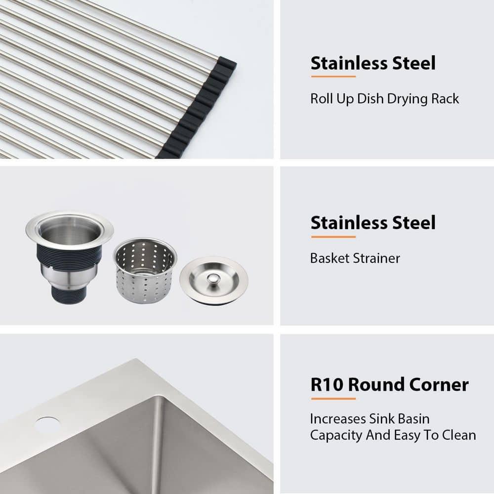 30" x 22" Stainless Steel Single Bowl Drop-in Kitchen Sink with Accessories - 30 x 22