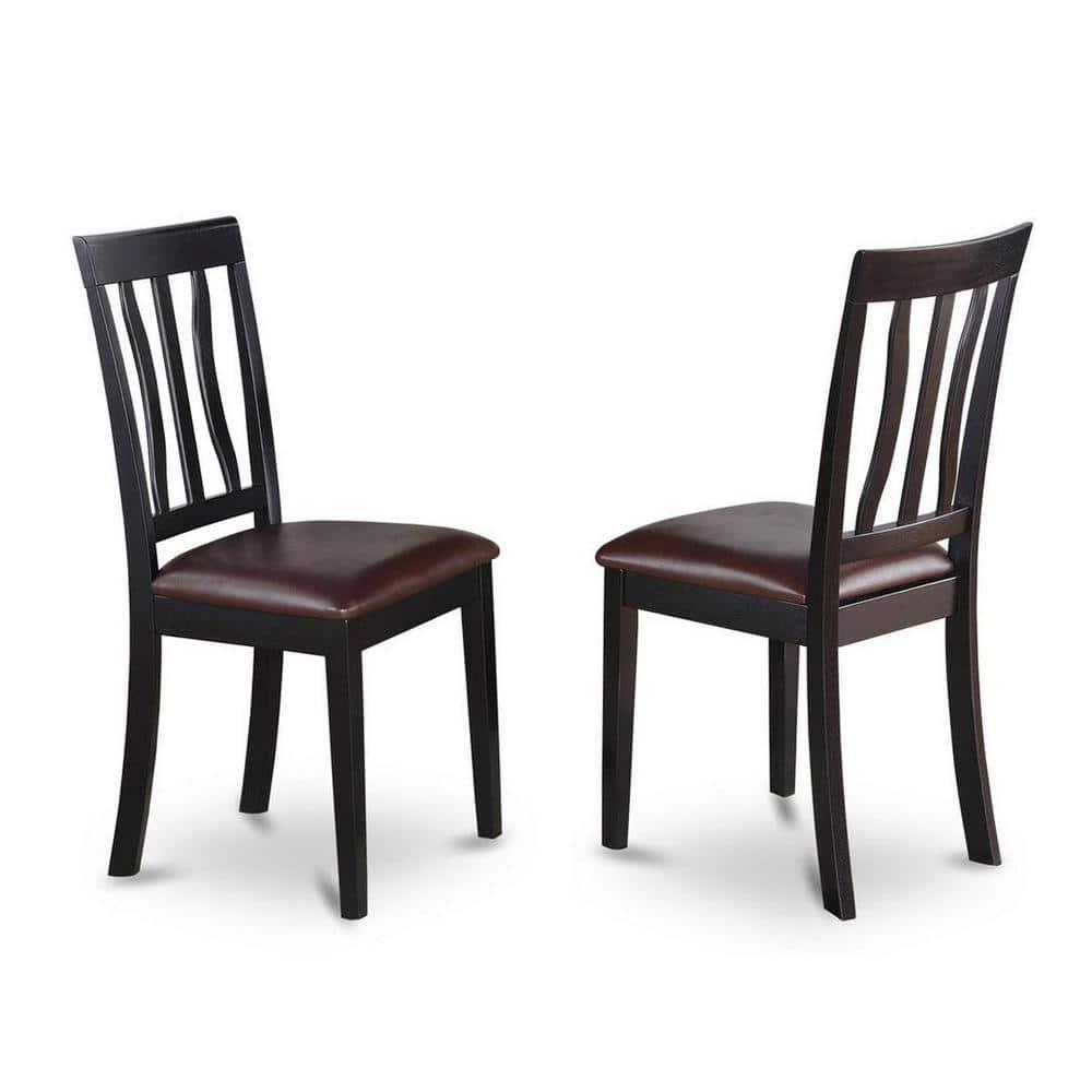East West Furniture Avon 7-piece Wood Dining Set w/ Leather Seat in Black/Cherry