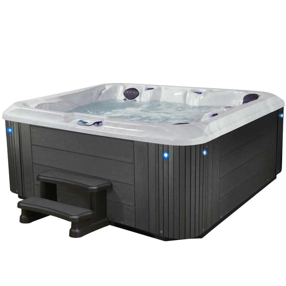 Aqualife® by Strong Spas® Grand Banks™ 5-Person 81-Jet Acrylic Lounger Hot Tub Spa, Stainless Steel Heater and Ozonator, Multi Color LED Lighting, Insulated Cover Included