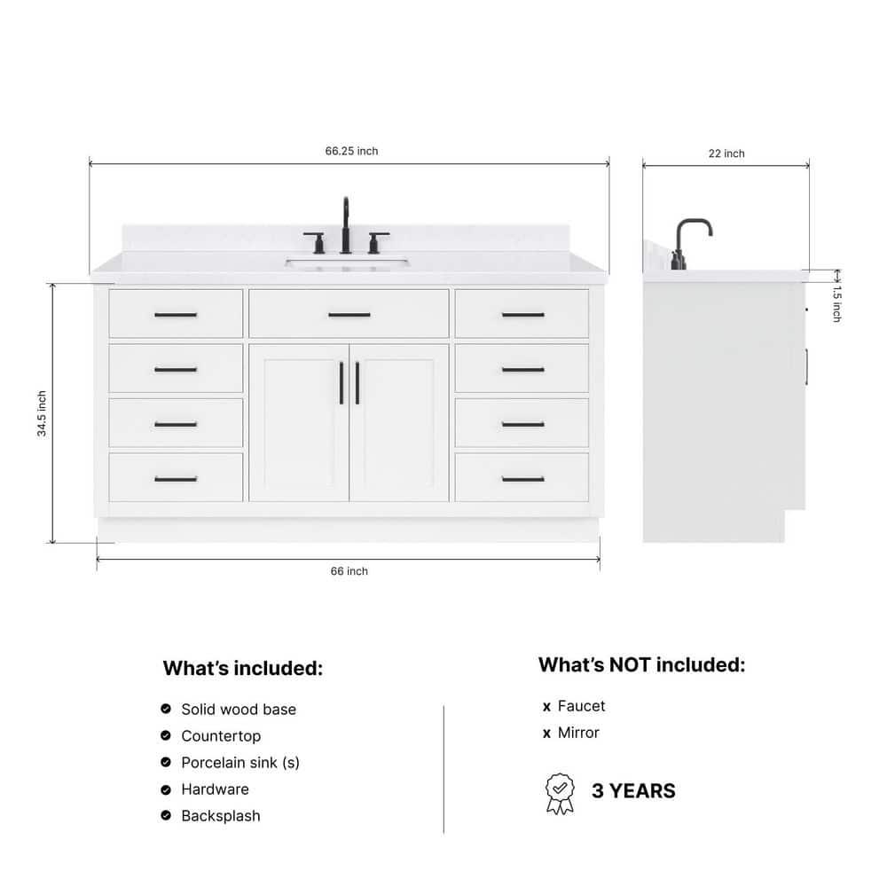 Tidworth 66.25'' Single Bathroom Vanity with Carrara Quartz Top