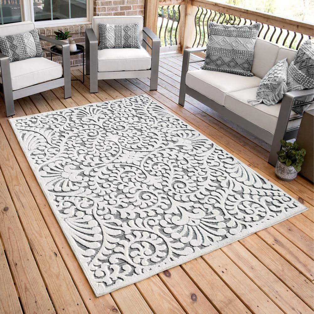 My Texas House Bluebonnets Natural Gray High Low Indoor Outdoor Rug
