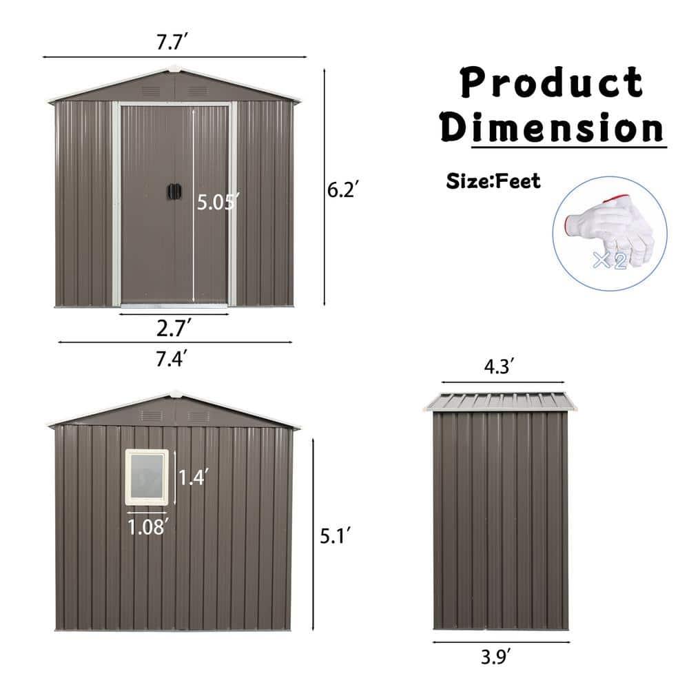 Gray 8ft x 4ft Aluminum Frame Outdoor Storage Shed with Window