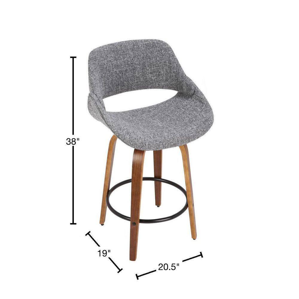 Set of 2 Fabrico Mid-Century Modern Counter Height Barstools: Walnut Legs, Polyester Upholstery - LumiSource