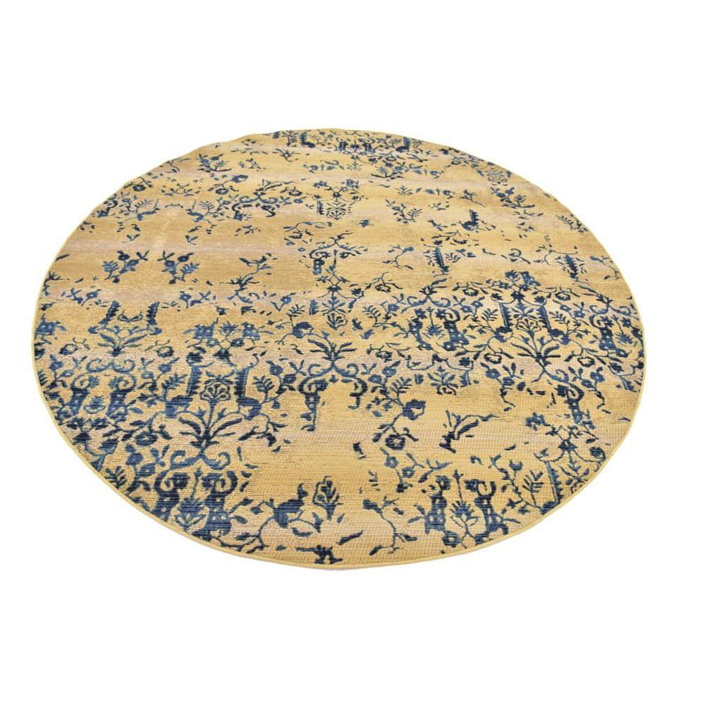 Unique Loom Outdoor Botanical Collection Area Rug - Ivy (8'  Round Beige/Blue)