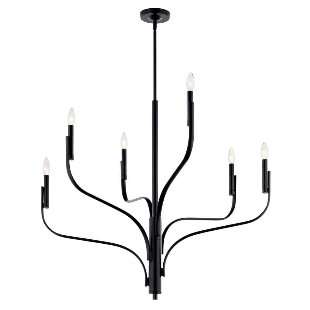 Kichler Livadia 6 -Light Brushed Black Modern/contemporary Bare bulb For Use in Bedrooms, Dining Rooms, Foyers, Kitchens, Living Rooms Chandelier