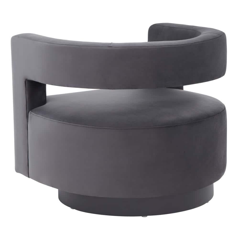 Edgar Velvet Swivel Chair - SFV4764 - Dark Grey/Black - Safavieh Couture