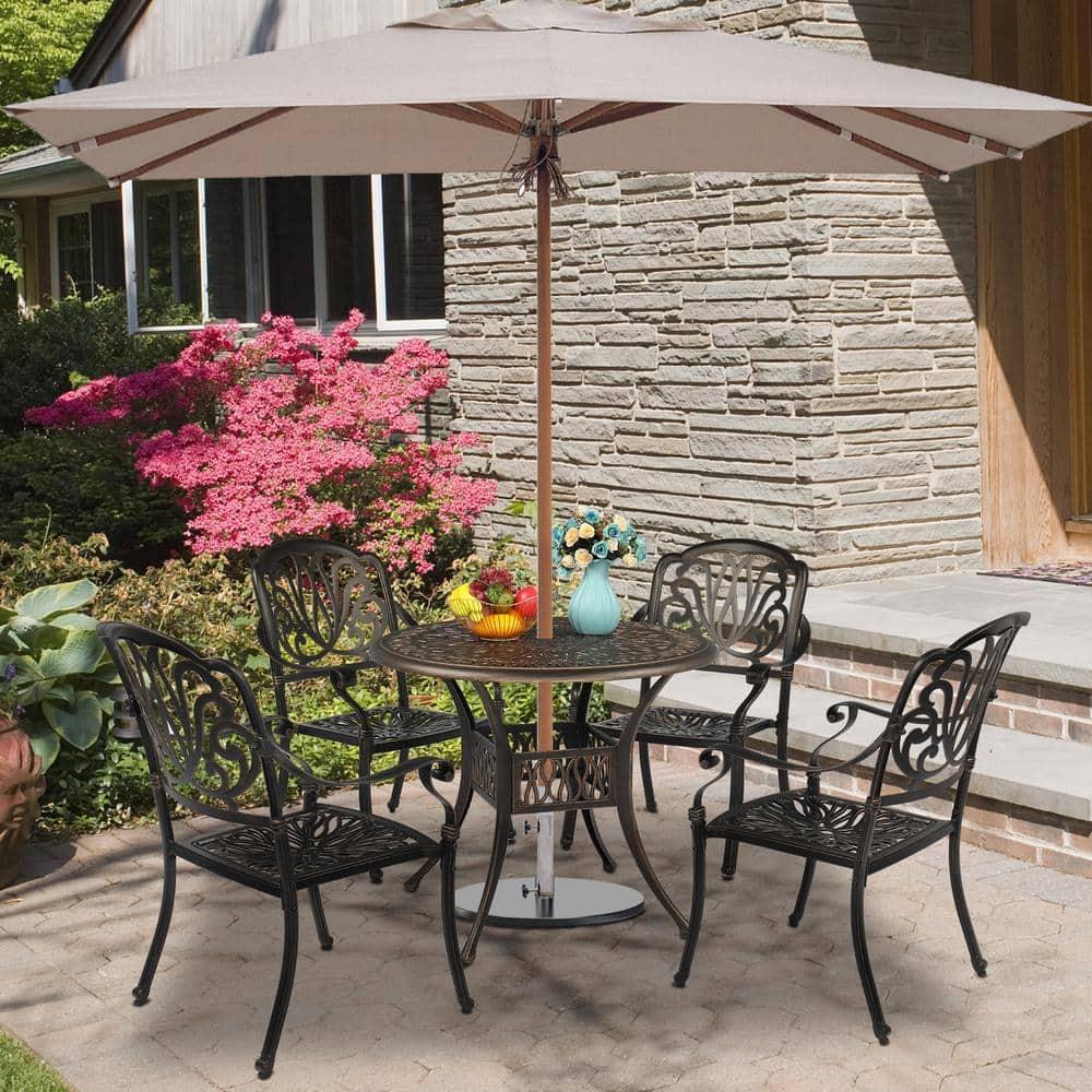 Outdoor Patio Dining Table 35.4 Round Cast Aluminum Table, Weather Resistant - Bronze Color, Perfect for Courtyard Garden Dining